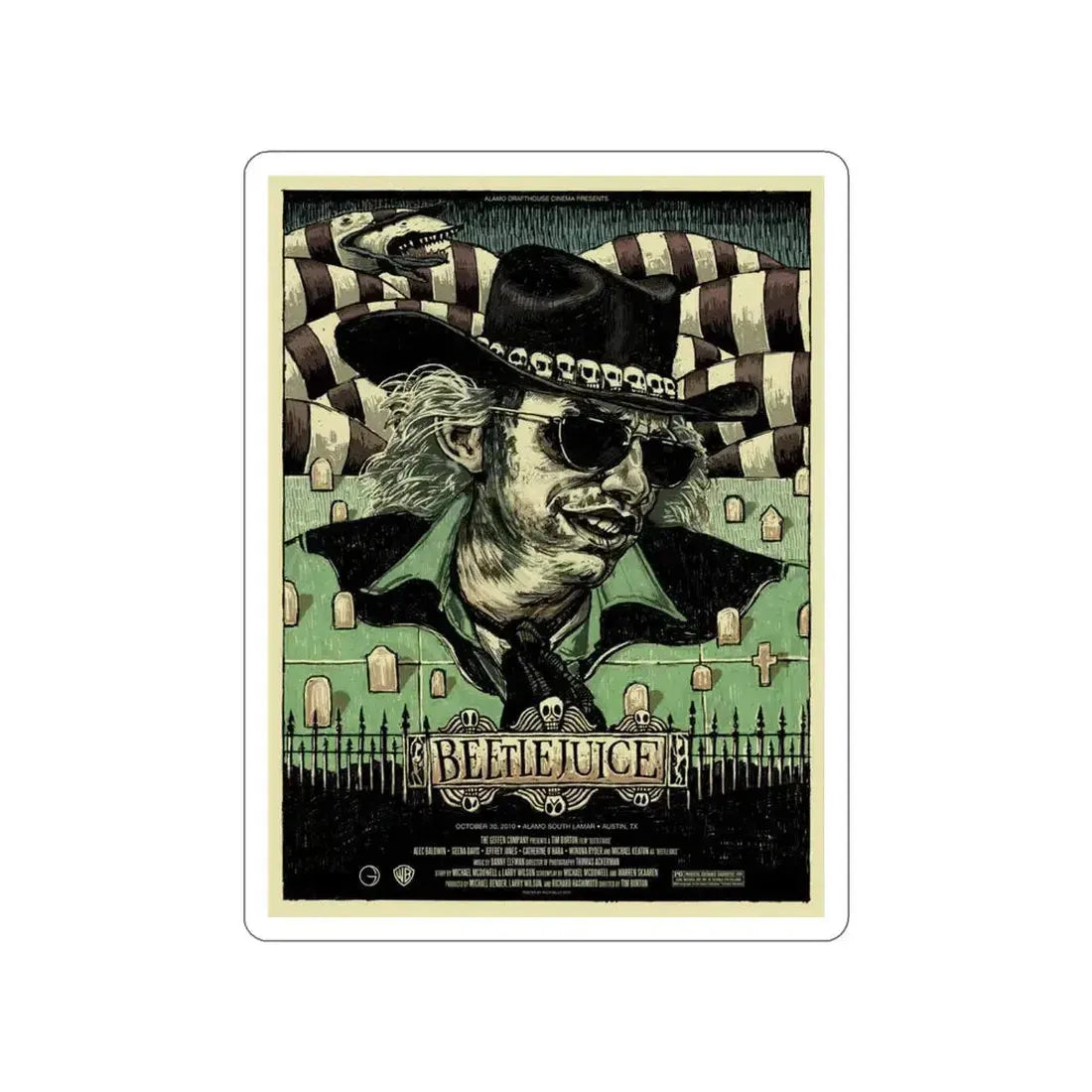 BEETLEJUICE (ALAMO) 1988 Movie Poster STICKER Vinyl Die-Cut Decal 4 Inch - The Sticker Space