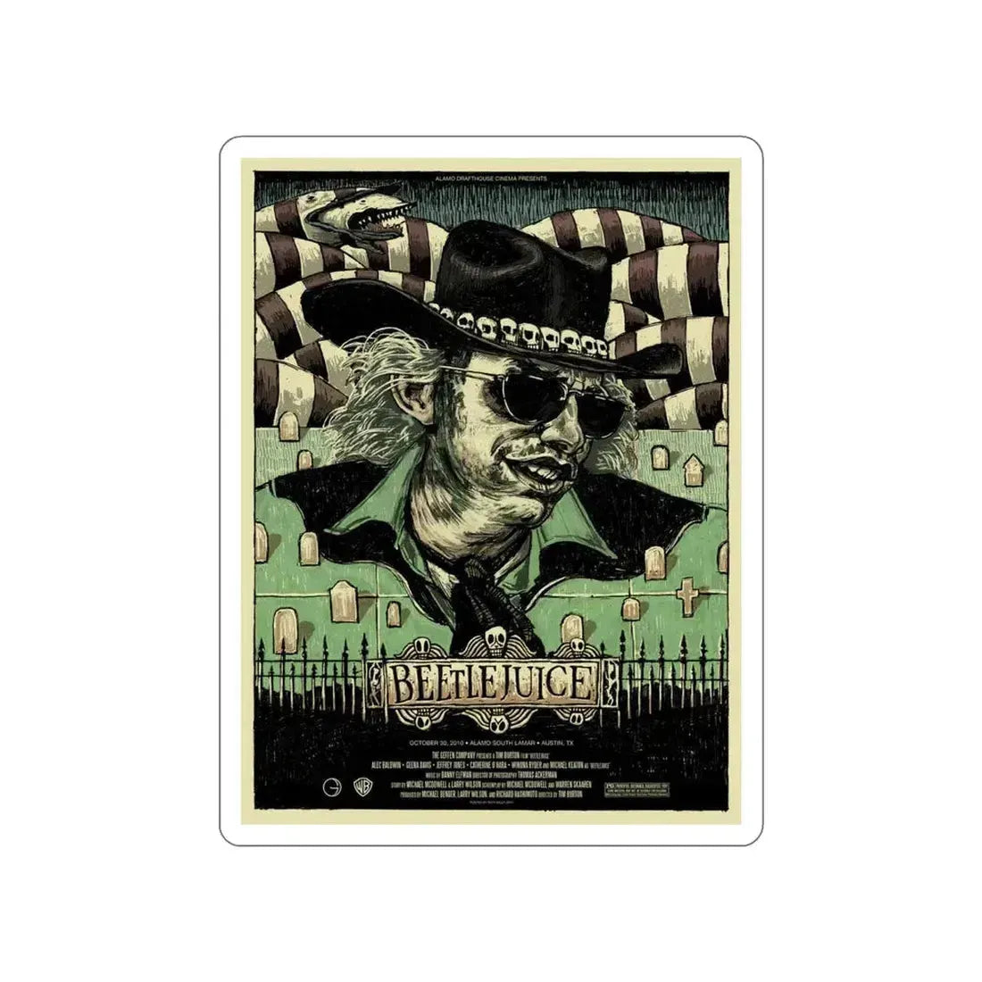 BEETLEJUICE (ALAMO) 1988 Movie Poster STICKER Vinyl Die-Cut Decal 6 Inch - The Sticker Space