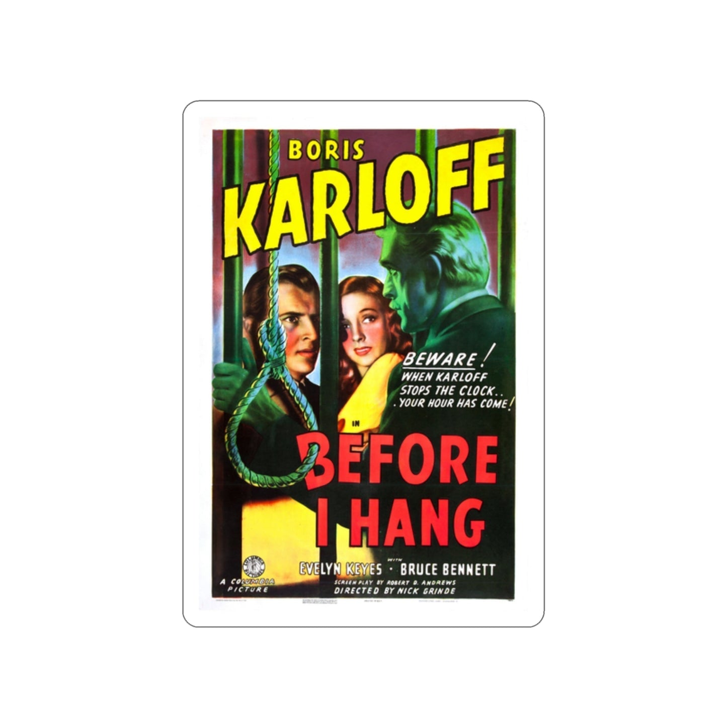 BEFORE I HANG 1940 Movie Poster STICKER Vinyl Die-Cut Decal-2 Inch-The Sticker Space