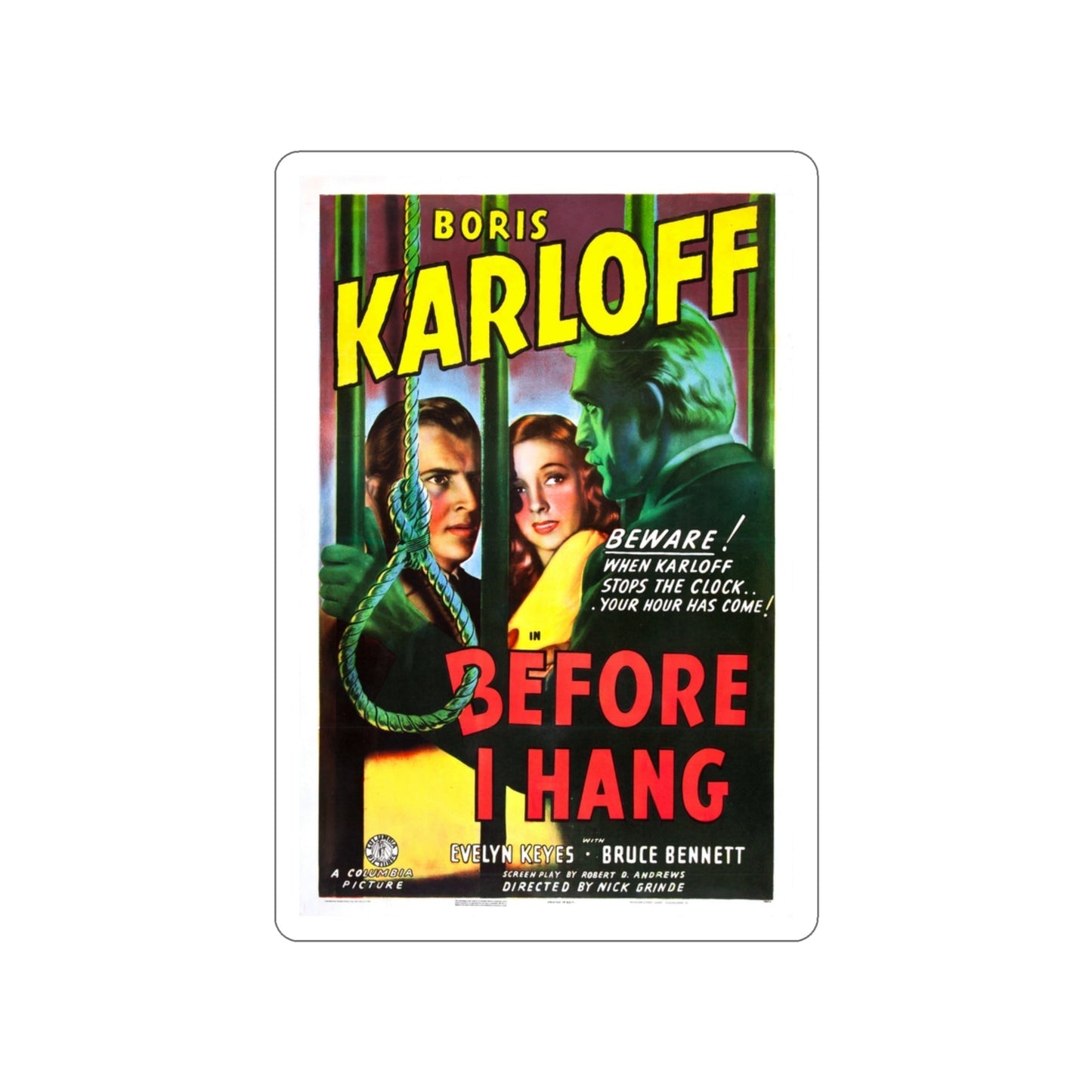 BEFORE I HANG 1940 Movie Poster STICKER Vinyl Die-Cut Decal-3 Inch-The Sticker Space