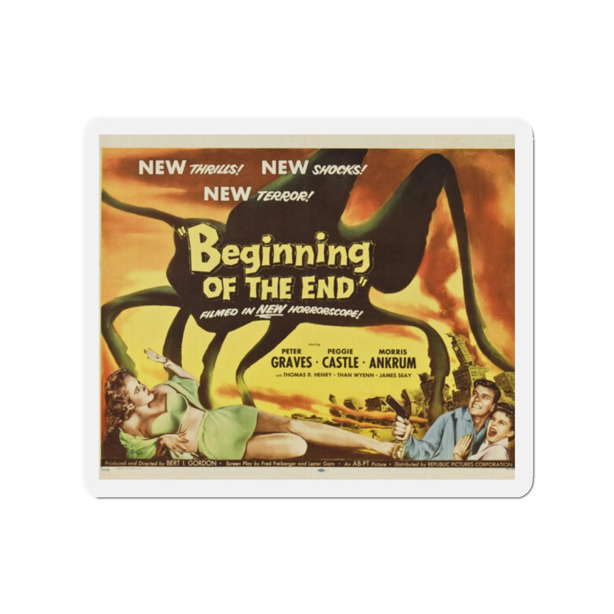 BEGINNING OF THE END (2) 1957 Movie Poster - Die-Cut Magnet-2" x 2"-The Sticker Space