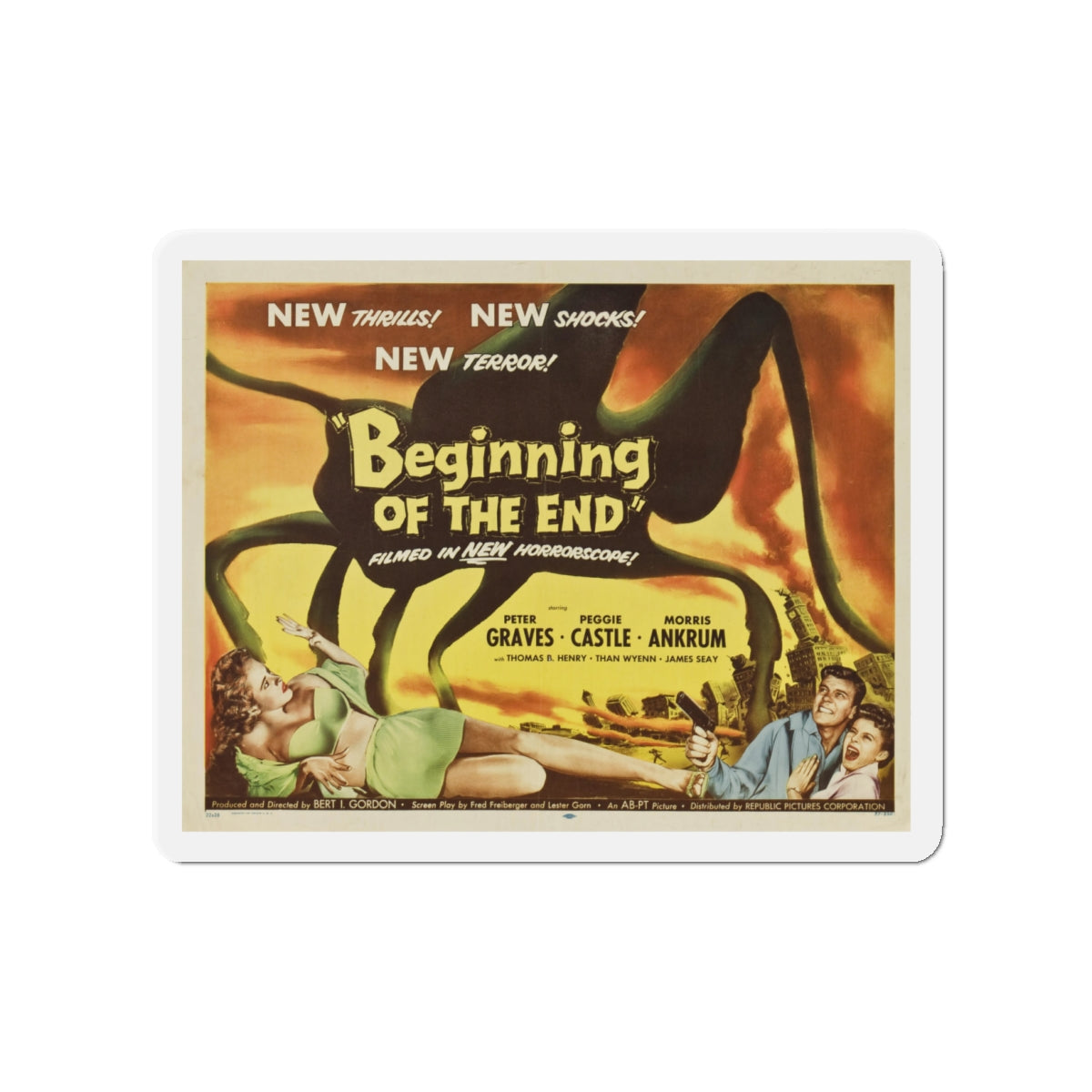 BEGINNING OF THE END (2) 1957 Movie Poster - Die-Cut Magnet-4" x 4"-The Sticker Space