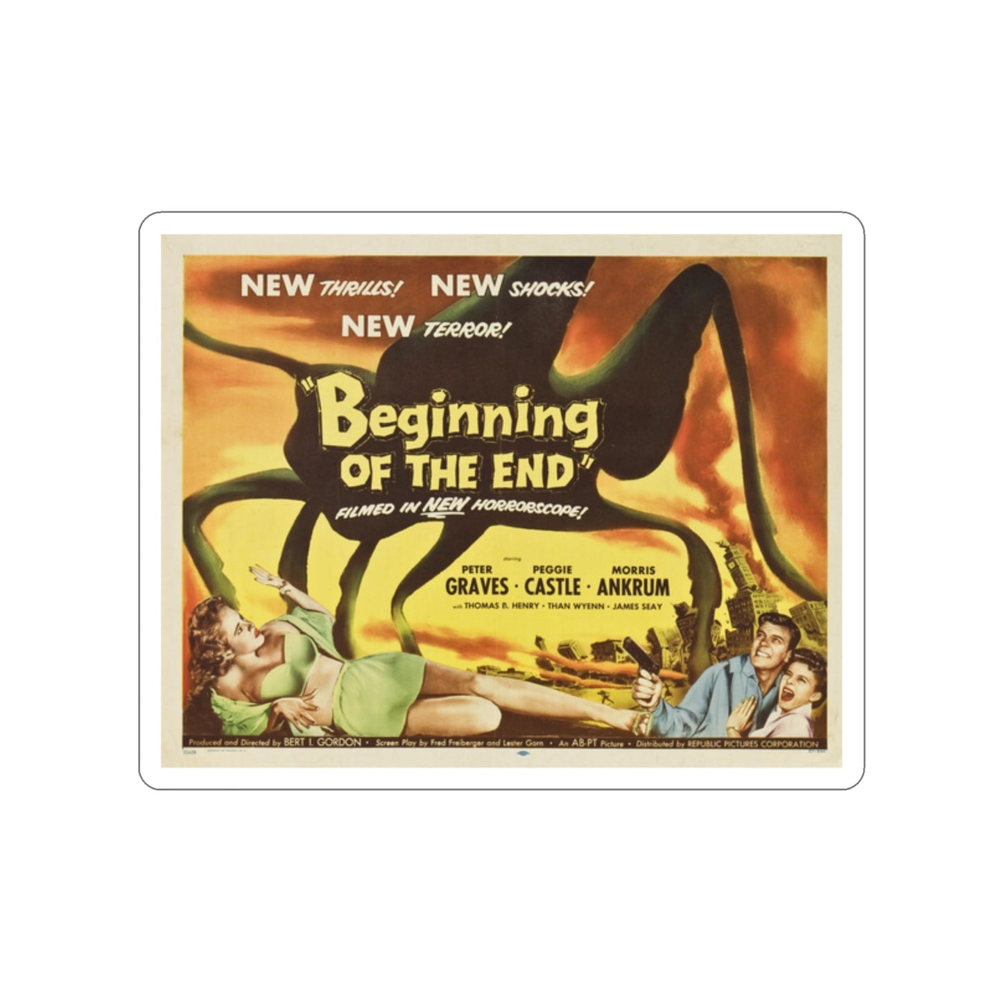 BEGINNING OF THE END (2) 1957 Movie Poster STICKER Vinyl Die-Cut Decal-2 Inch-The Sticker Space