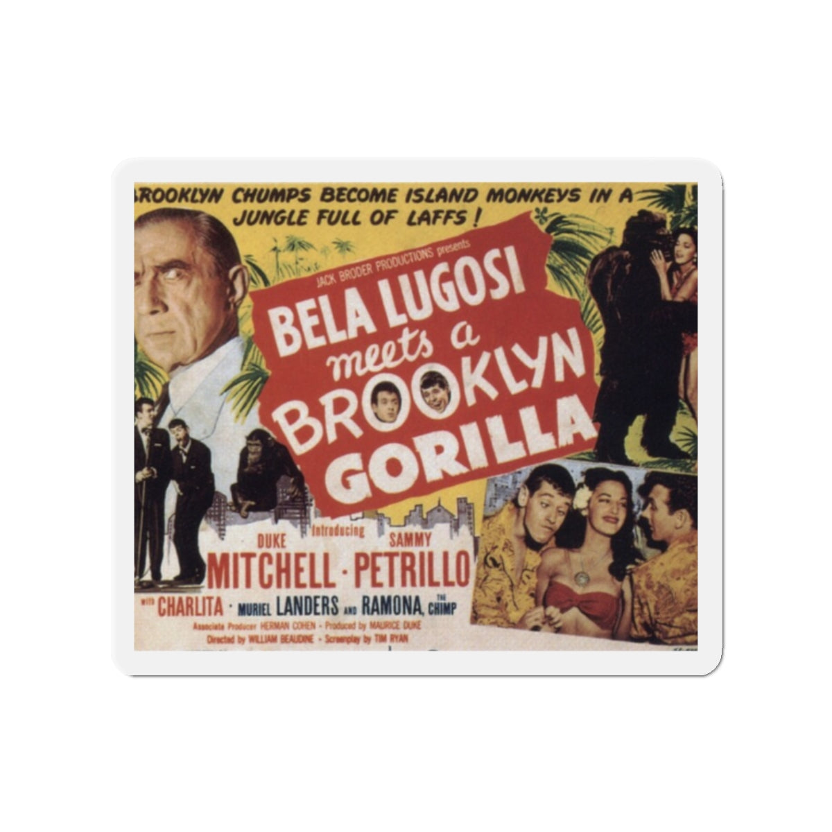 BELA LUGOSI MEETS A BROOKLYN GORILLA 1952 Movie Poster - Die-Cut Magnet-2" x 2"-The Sticker Space