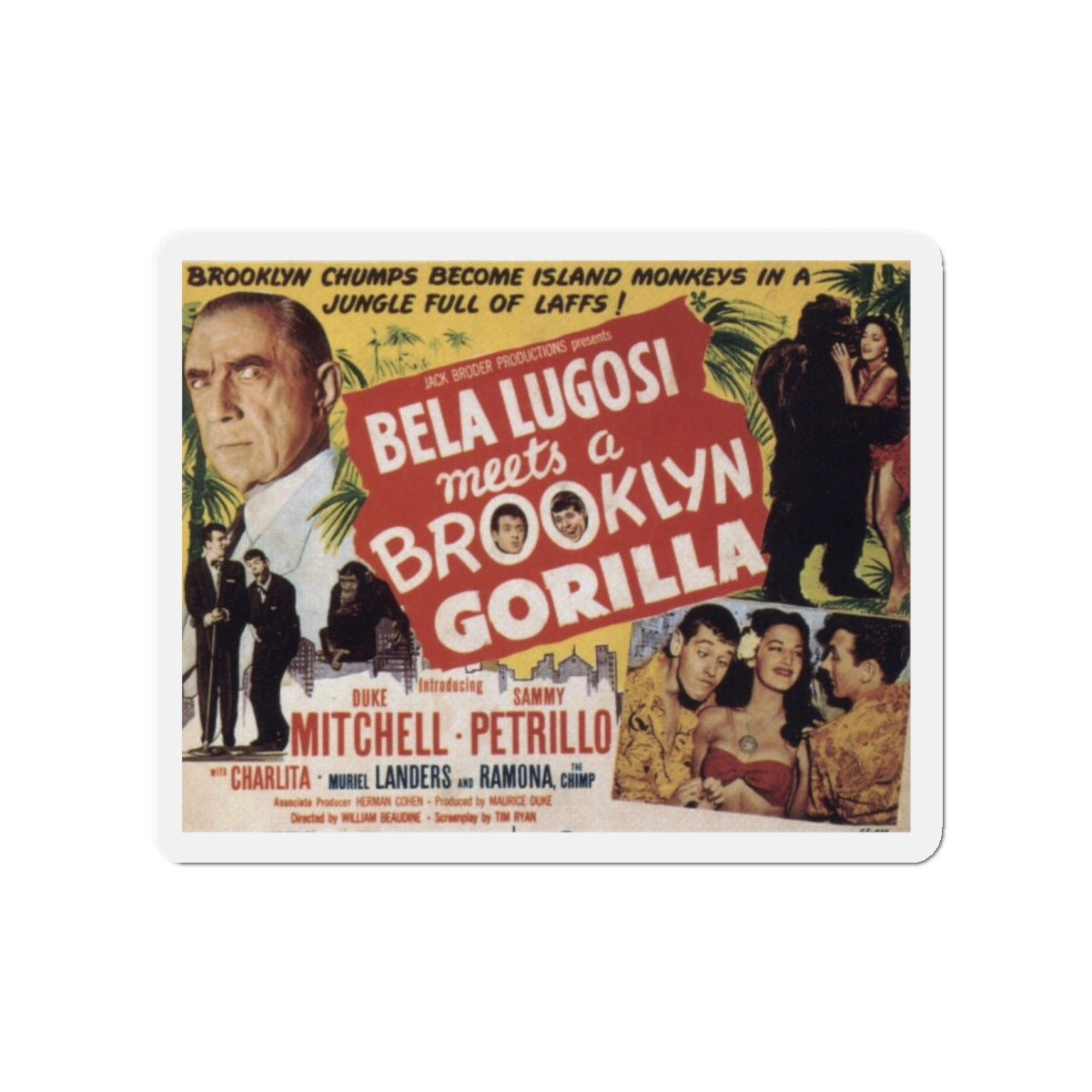 BELA LUGOSI MEETS A BROOKLYN GORILLA 1952 Movie Poster - Die-Cut Magnet-4" x 4"-The Sticker Space