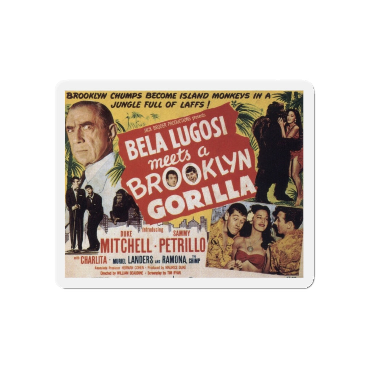 BELA LUGOSI MEETS A BROOKLYN GORILLA 1952 Movie Poster - Die-Cut Magnet-6 × 6"-The Sticker Space