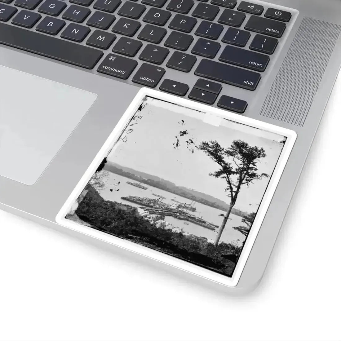 Belle Plain Landing, Virginia. View of Camp and Transports. (Lower Landing). Photo Taken Near Bull Bluff (U.S. Civil War) STICKER Vinyl Kiss-Cut Decal - The Sticker Space