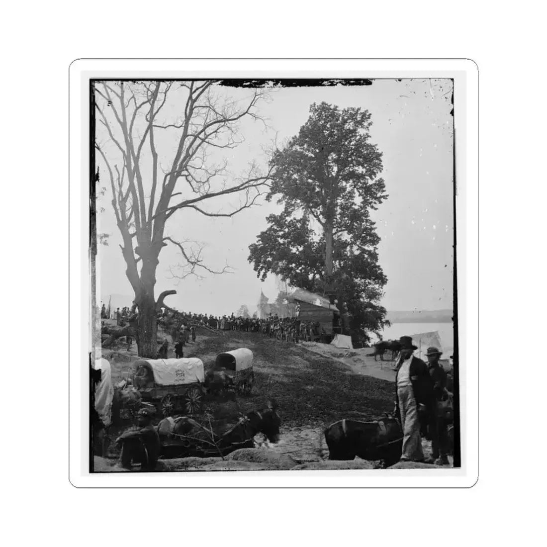 Belle Plain, Va. Wagons of the Sanitary Commission and a Crowd at the Landing (U.S. Civil War) STICKER Vinyl Kiss-Cut Decal 3 Inch White - The Sticker Space