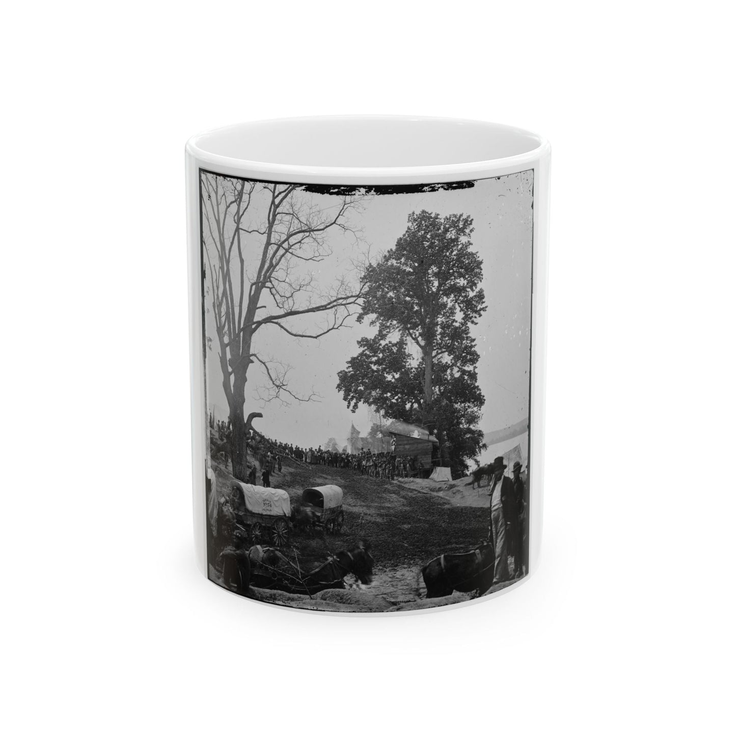 Belle Plain, Va. Wagons Of The Sanitary Commission And A Crowd At The Landing (U.S. Civil War) White Coffee Mug