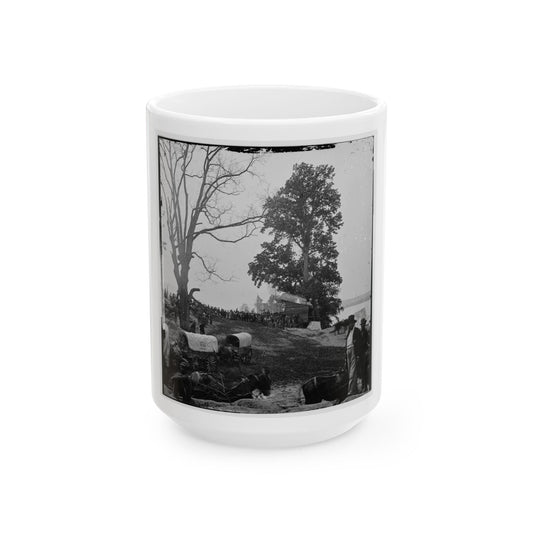 Belle Plain, Va. Wagons Of The Sanitary Commission And A Crowd At The Landing (U.S. Civil War) White Coffee Mug