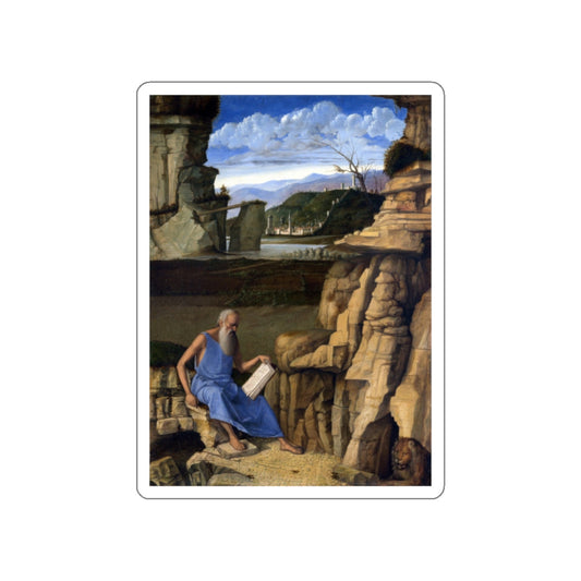 BELLINI, Giovanni - 1480-89 - St Jerome Reading in the Countryside (Artwork) STICKER Vinyl Die-Cut Decal-White-The Sticker Space