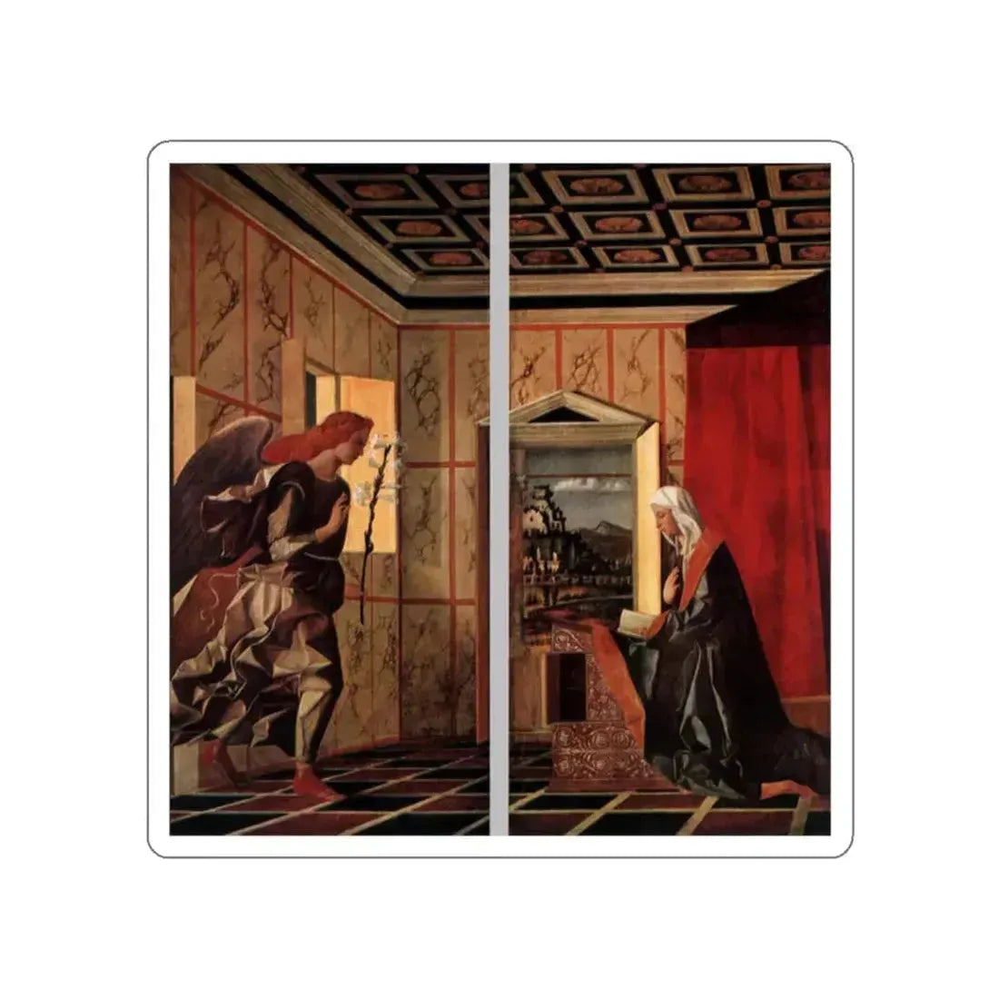 BELLINI, Giovanni - 1490-99 - Angel Announcing and Virgin Announciated (Artwork) STICKER Vinyl Die-Cut Decal White Die-Cut 2 Inch - The Sticker Space