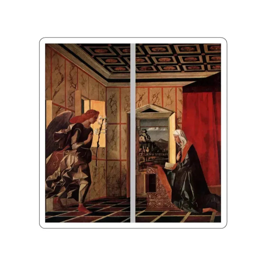 BELLINI, Giovanni - 1490-99 - Angel Announcing and Virgin Announciated (Artwork) STICKER Vinyl Die-Cut Decal White Die-Cut 6 Inch - The Sticker Space
