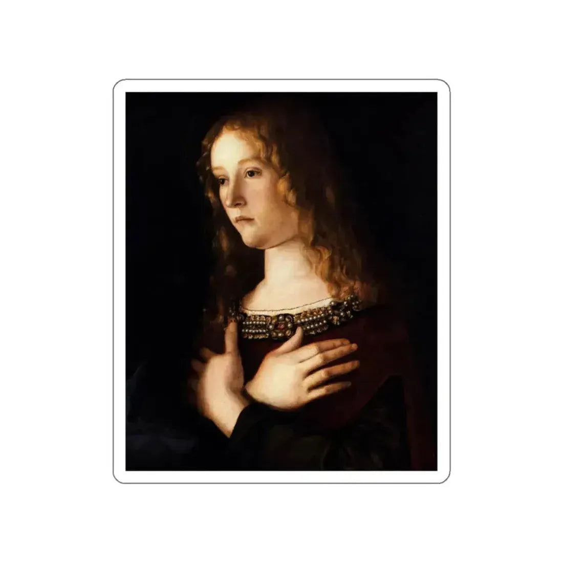 BELLINI, Giovanni - 1490-99 - Madonna and Child with Two Saints (detail) (Artwork) STICKER Vinyl Die-Cut Decal White Die-Cut 2 Inch - The Sticker Space