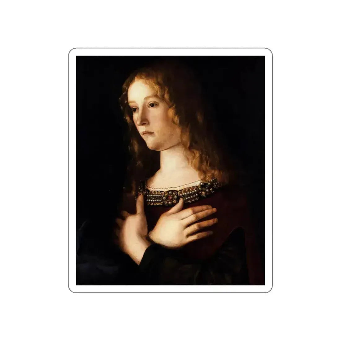 BELLINI, Giovanni - 1490-99 - Madonna and Child with Two Saints (detail) (Artwork) STICKER Vinyl Die-Cut Decal White Die-Cut 4 Inch - The Sticker Space