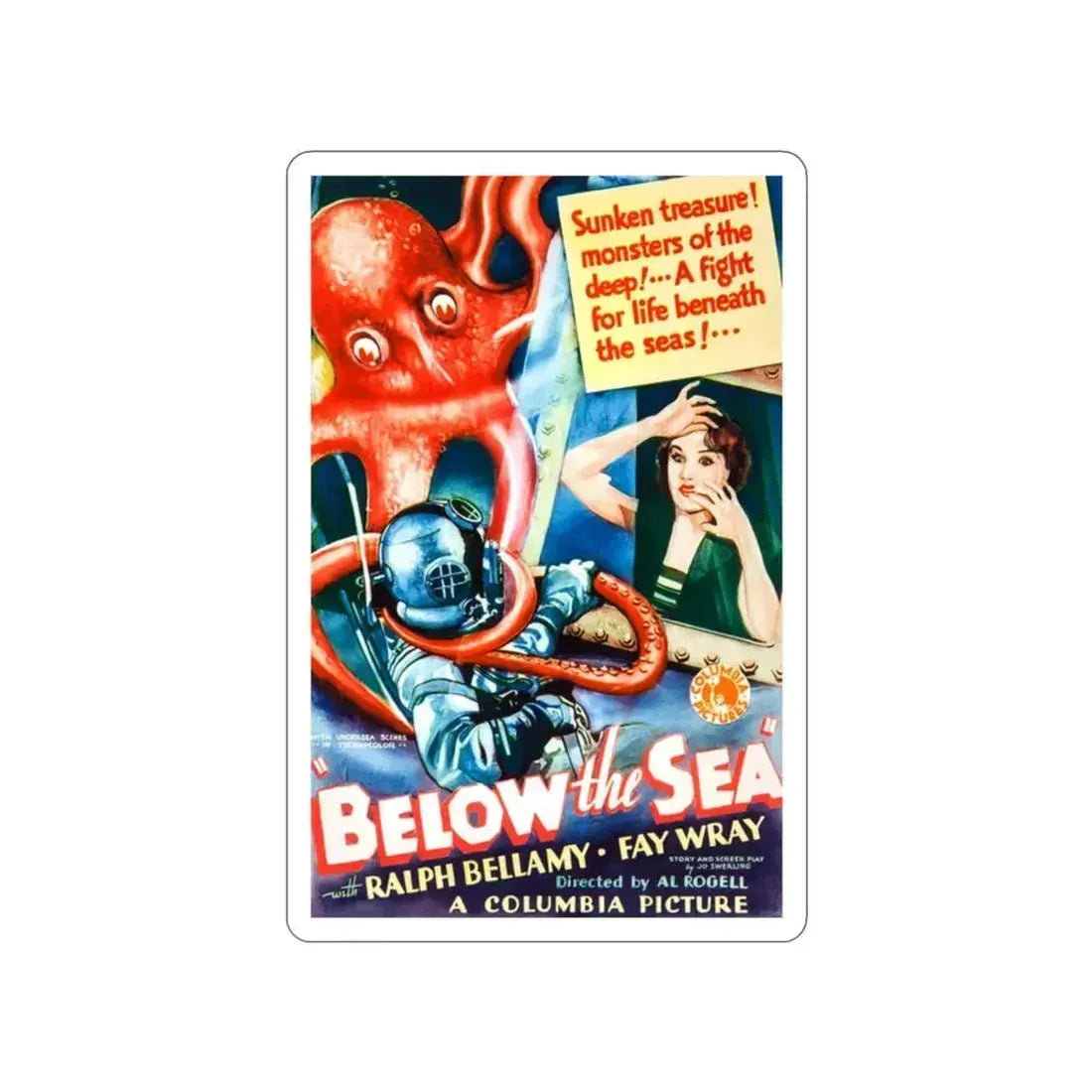 BELOW THE SEA 1933 Movie Poster STICKER Vinyl Die-Cut Decal 2 Inch - The Sticker Space