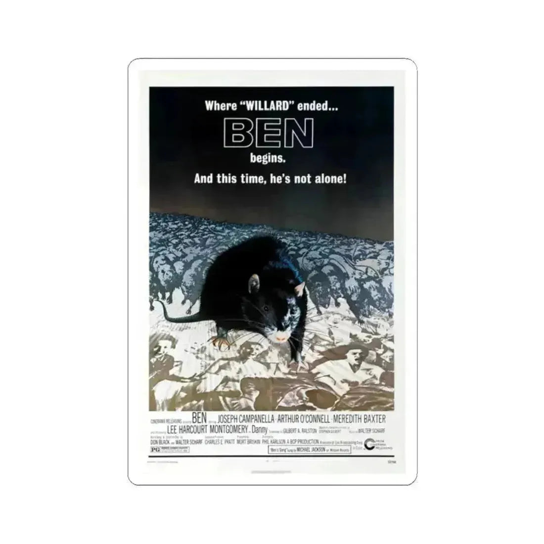 BEN 1972 Movie Poster - STICKER Vinyl Kiss-Cut Decal 2 Inch White - The Sticker Space