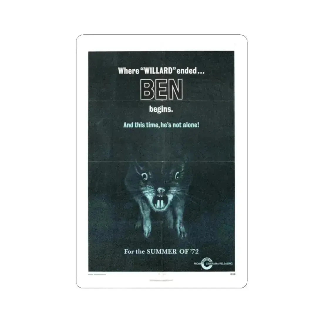 Ben 1972 Movie Poster - STICKER Vinyl Kiss-Cut Decal 2 Inch White - The Sticker Space