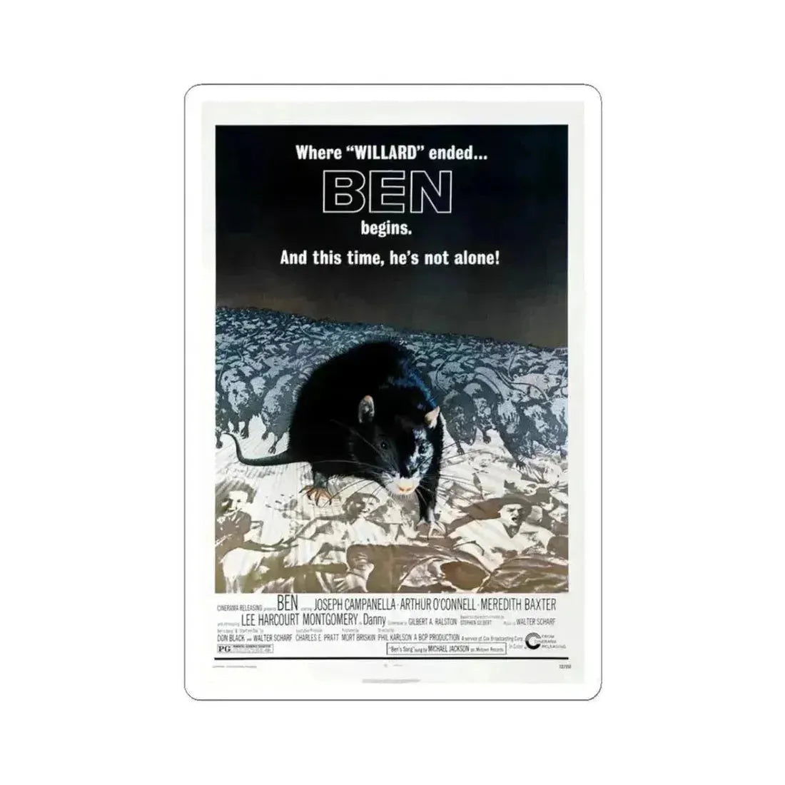 BEN 1972 Movie Poster - STICKER Vinyl Kiss-Cut Decal 3 Inch White - The Sticker Space