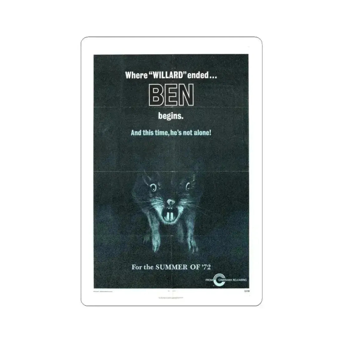 Ben 1972 Movie Poster - STICKER Vinyl Kiss-Cut Decal 3 Inch White - The Sticker Space