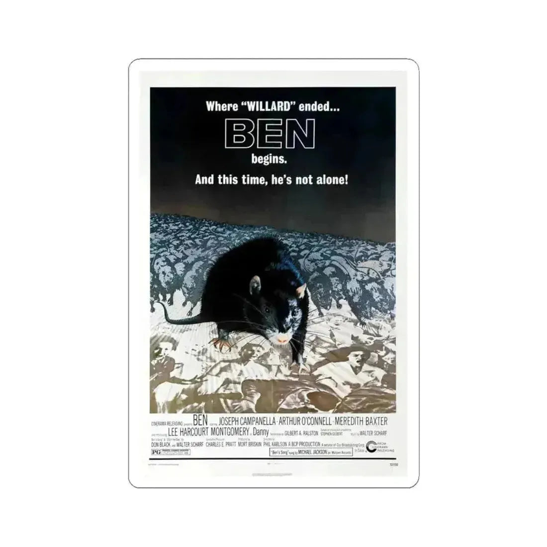 BEN 1972 Movie Poster - STICKER Vinyl Kiss-Cut Decal 4 Inch White - The Sticker Space