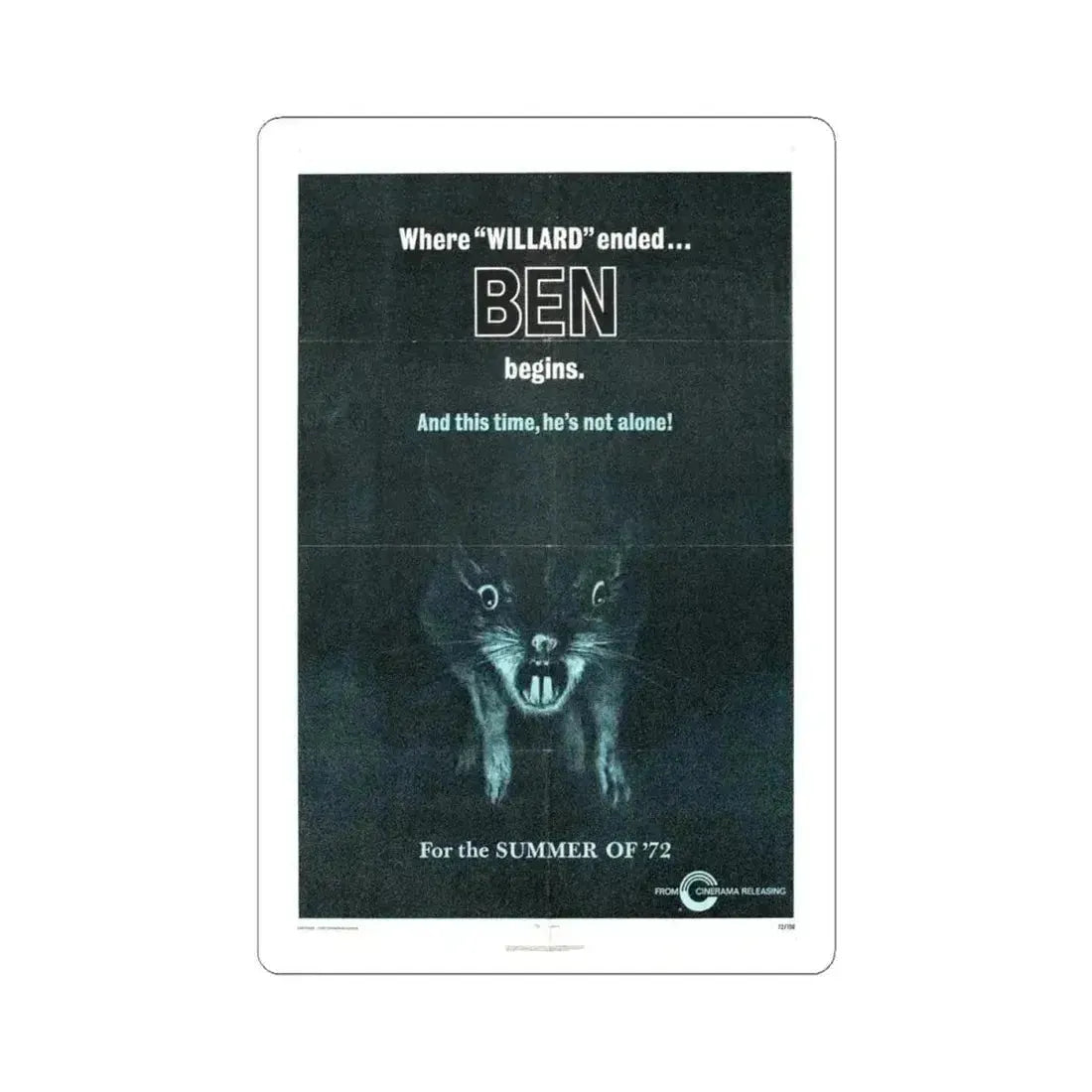 Ben 1972 Movie Poster - STICKER Vinyl Kiss-Cut Decal 4 Inch White - The Sticker Space