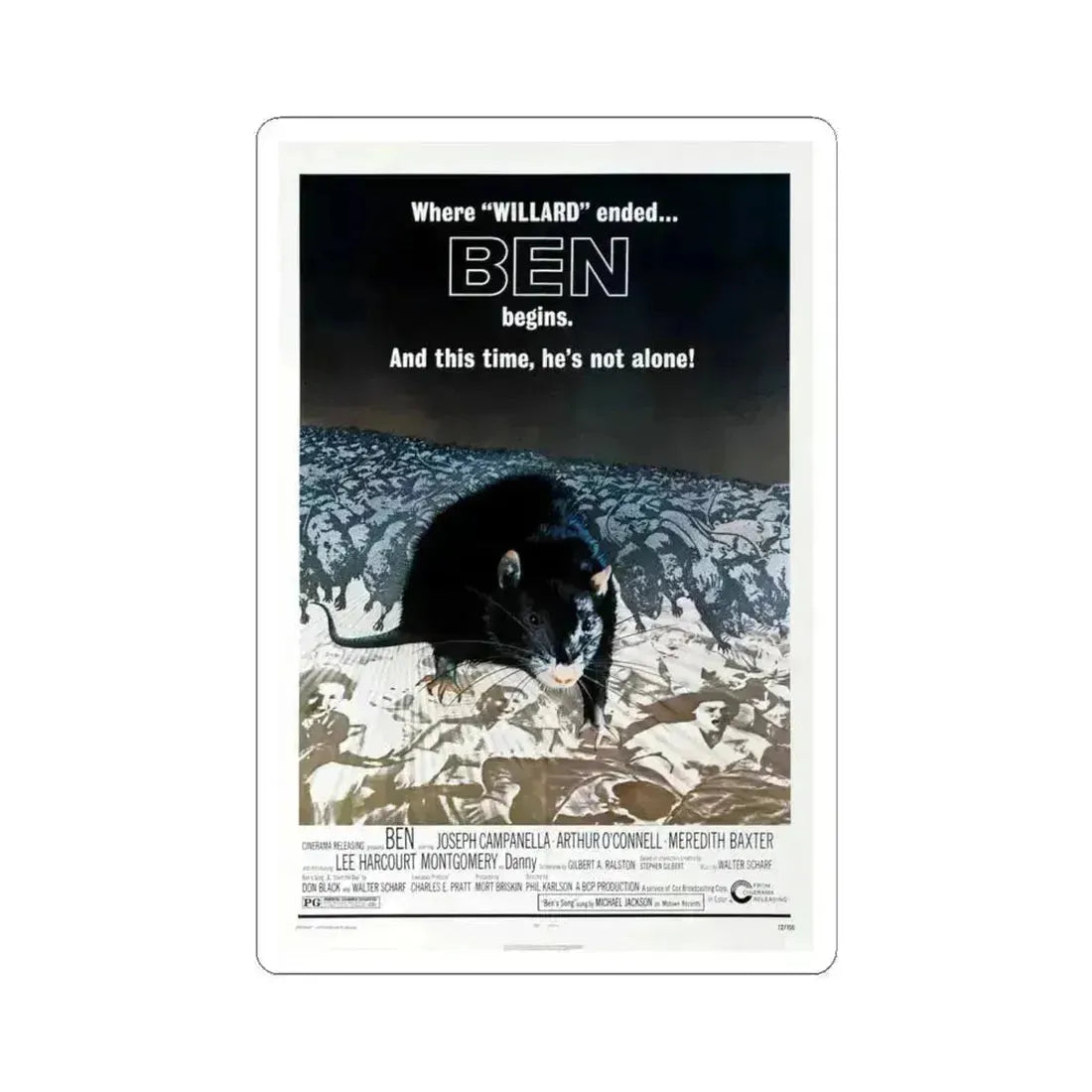 BEN 1972 Movie Poster - STICKER Vinyl Kiss-Cut Decal 6 Inch White - The Sticker Space