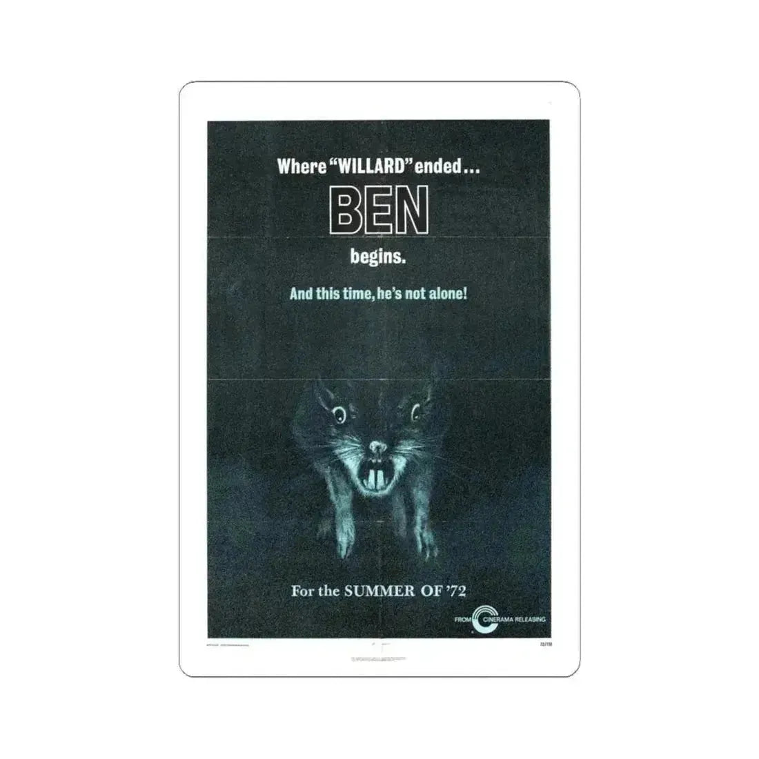 Ben 1972 Movie Poster - STICKER Vinyl Kiss-Cut Decal 6 Inch White - The Sticker Space