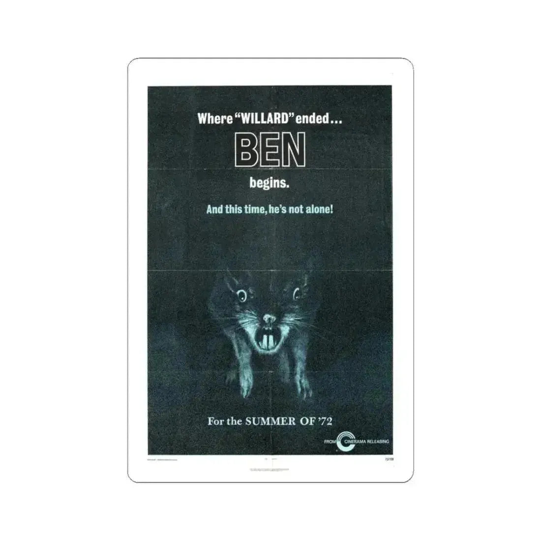 Ben 1972 Movie Poster - STICKER Vinyl Kiss-Cut Decal - The Sticker Space