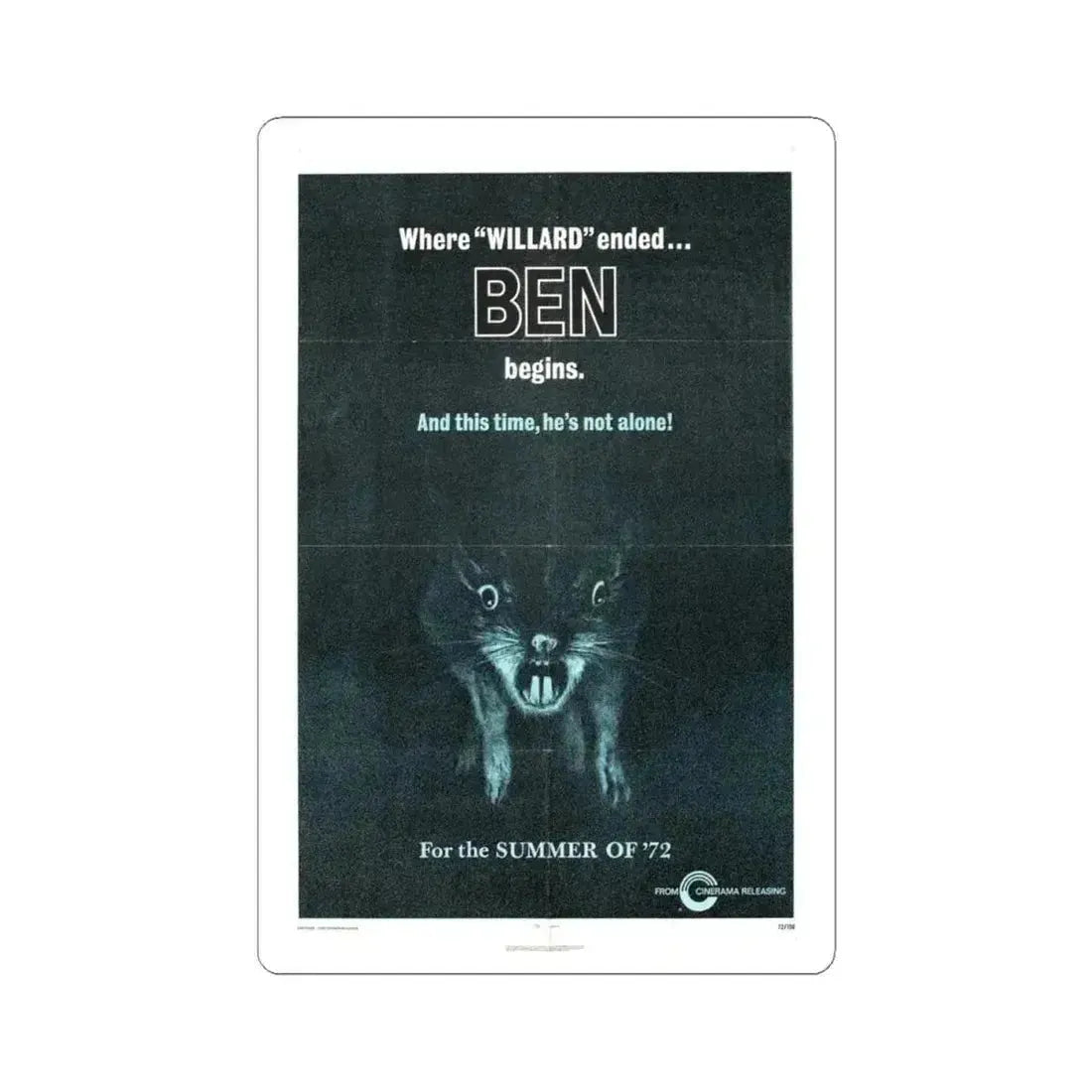 Ben 1972 Movie Poster - STICKER Vinyl Kiss-Cut Decal - The Sticker Space