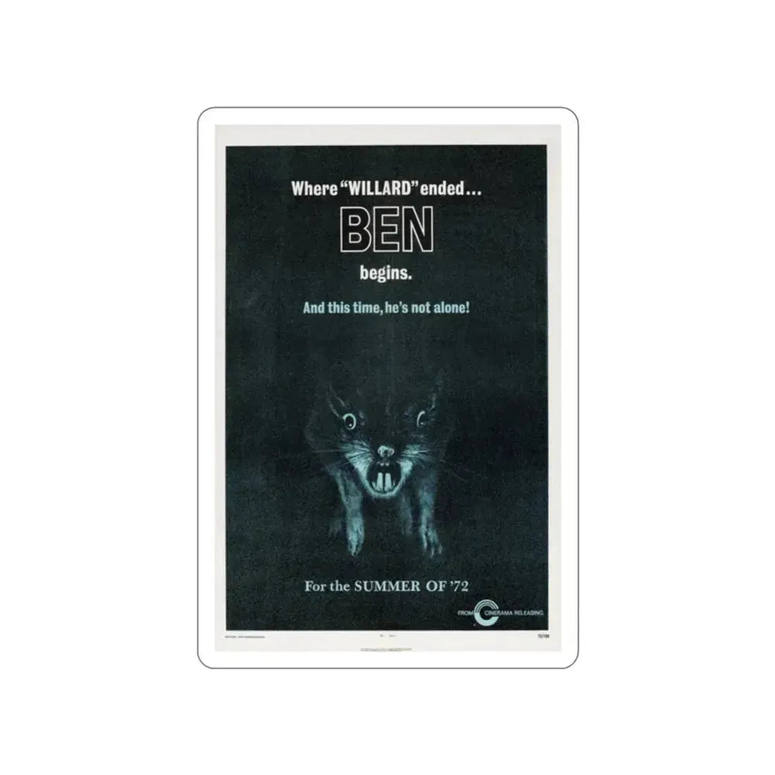 BEN (TEASER) 1972 Movie Poster STICKER Vinyl Die-Cut Decal 2 Inch - The Sticker Space