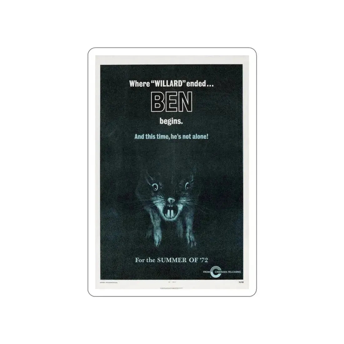 BEN (TEASER) 1972 Movie Poster STICKER Vinyl Die-Cut Decal 3 Inch - The Sticker Space