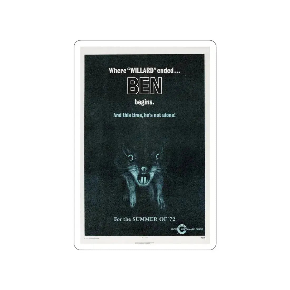 BEN (TEASER) 1972 Movie Poster STICKER Vinyl Die-Cut Decal 4 Inch - The Sticker Space