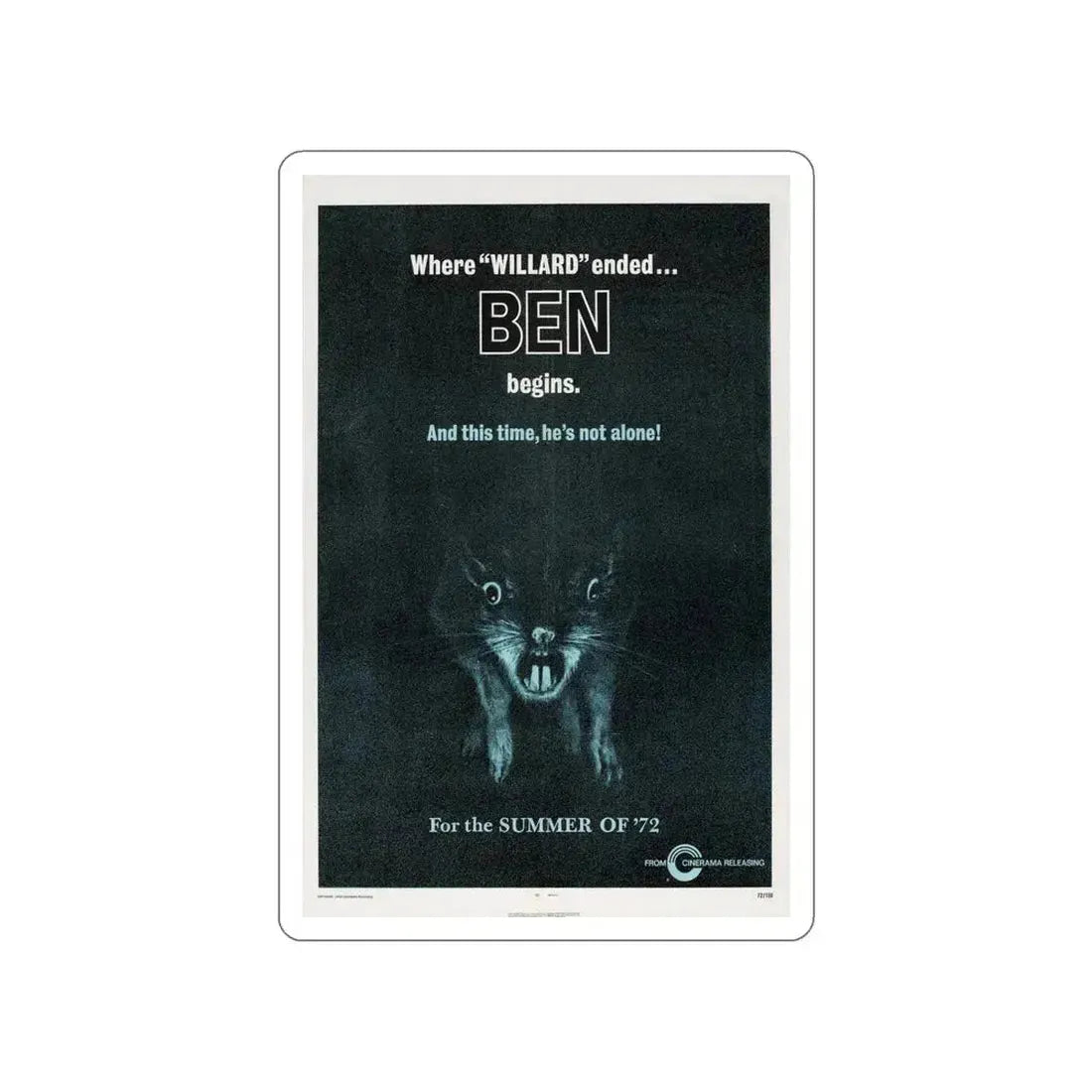 BEN (TEASER) 1972 Movie Poster STICKER Vinyl Die-Cut Decal 5 Inch - The Sticker Space