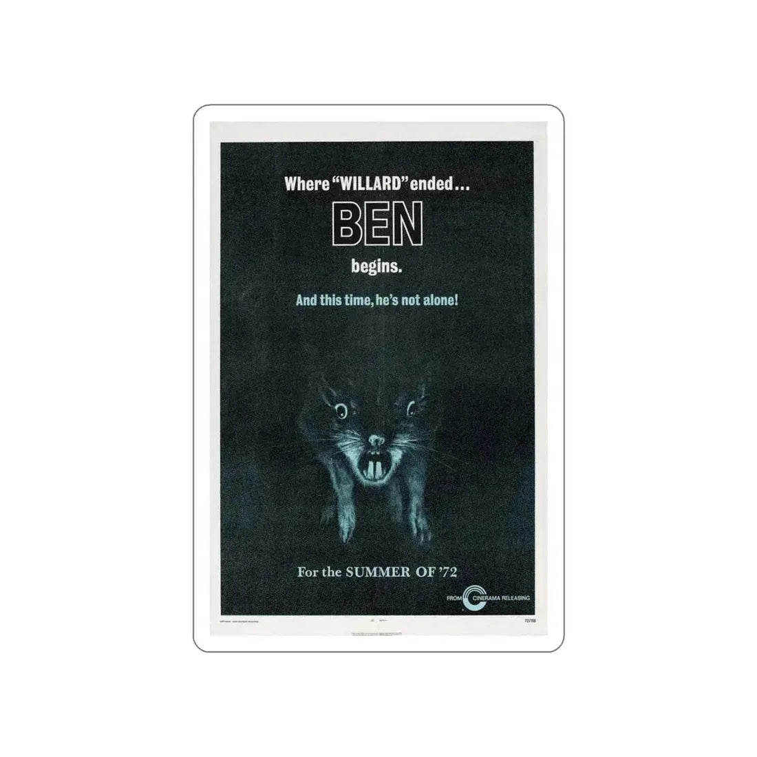 BEN (TEASER) 1972 Movie Poster STICKER Vinyl Die-Cut Decal 6 Inch - The Sticker Space