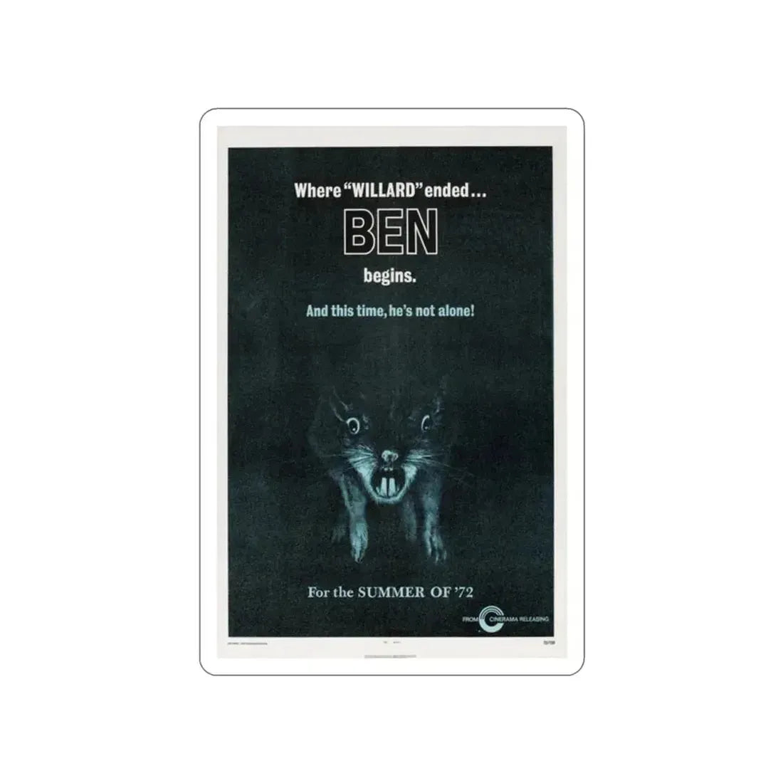 BEN (TEASER) 1972 Movie Poster STICKER Vinyl Die-Cut Decal - The Sticker Space