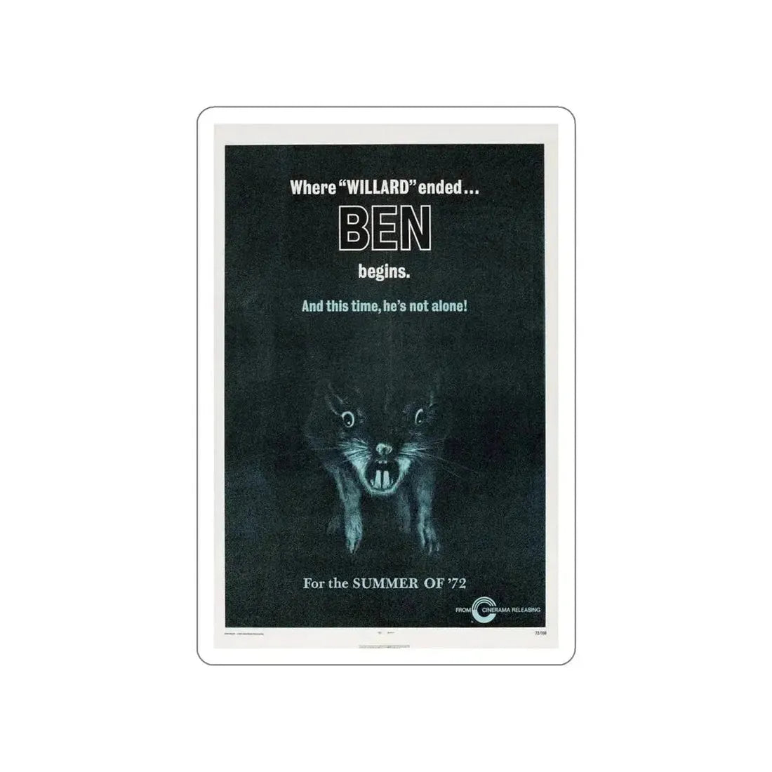 BEN (TEASER) 1972 Movie Poster STICKER Vinyl Die-Cut Decal - The Sticker Space