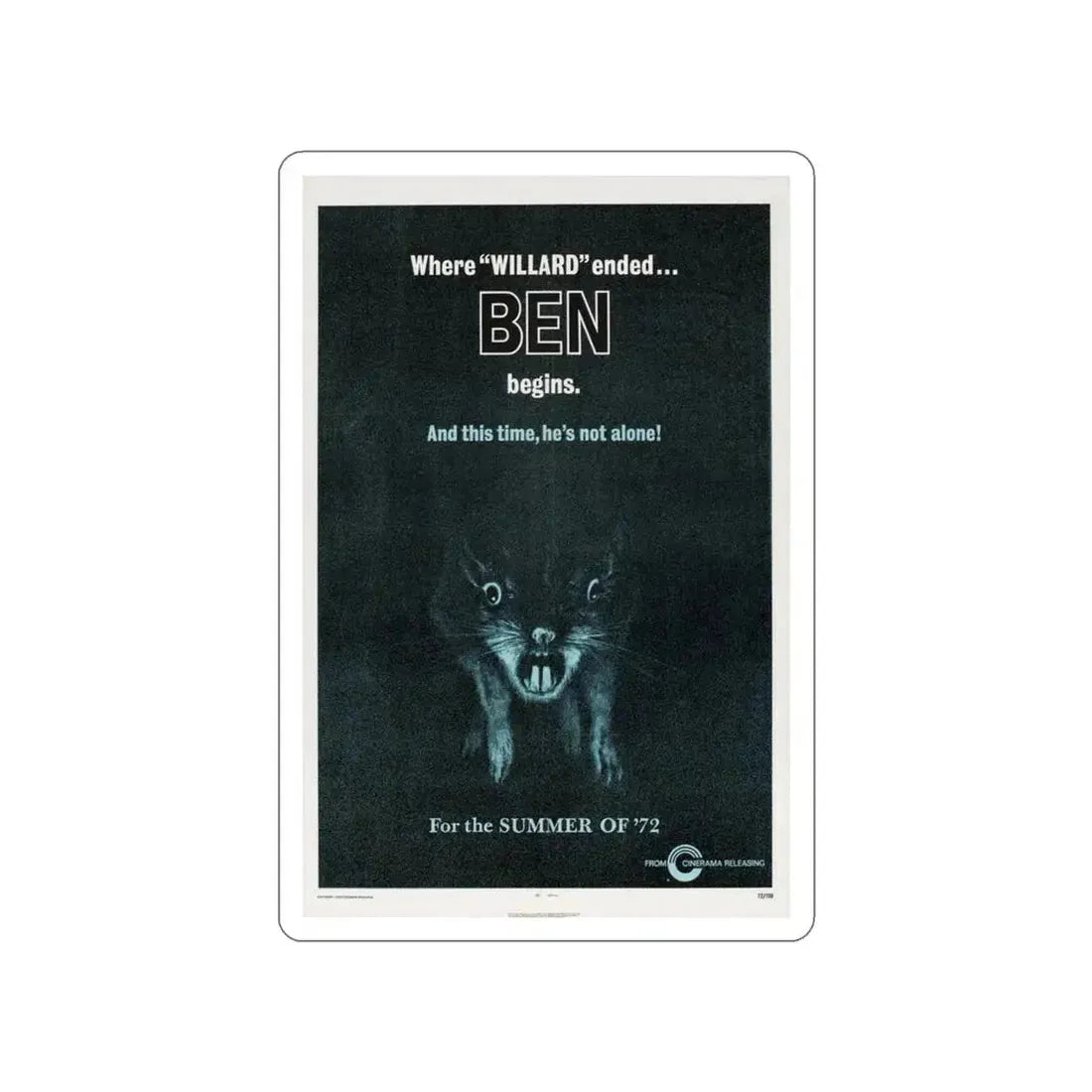 BEN (TEASER) 1972 Movie Poster STICKER Vinyl Die-Cut Decal - The Sticker Space