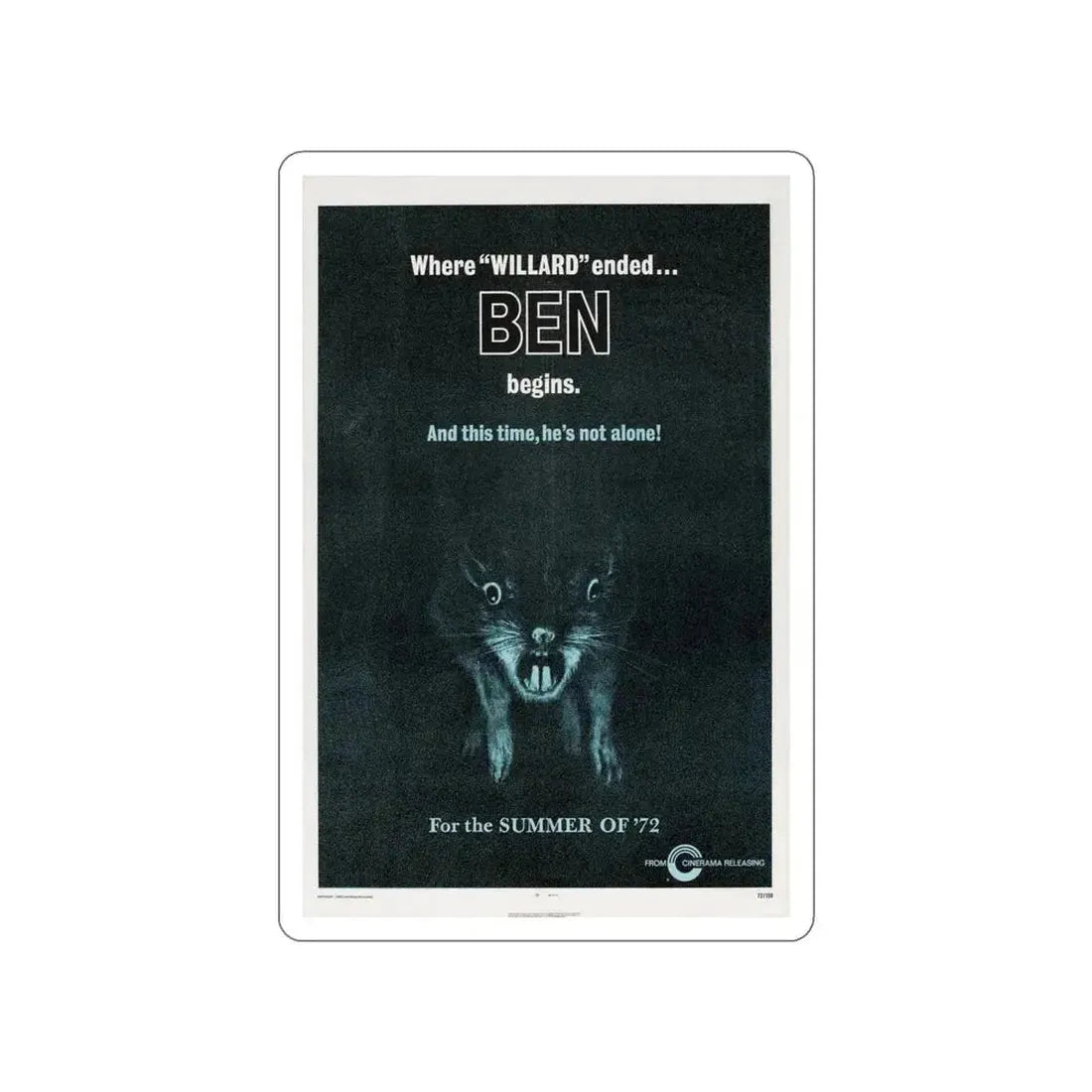 BEN (TEASER) 1972 Movie Poster STICKER Vinyl Die-Cut Decal - The Sticker Space