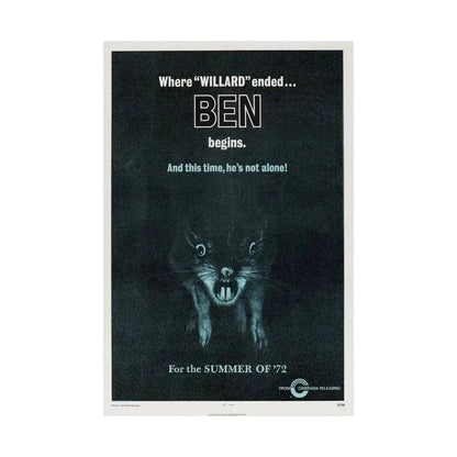 BEN (TEASER) 1972 - Paper Movie Poster - The Sticker Space