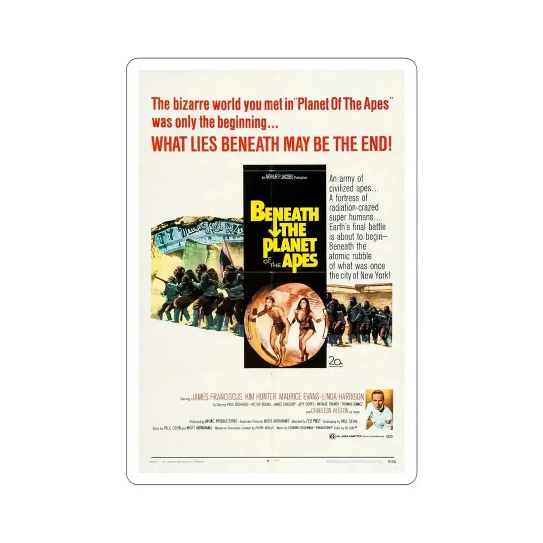 Beneath the Planet of the Apes 1970 Movie Poster STICKER Vinyl Die-Cut Decal - The Sticker Space