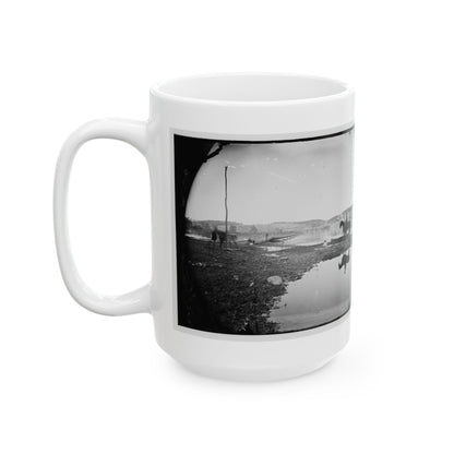 Berlin (Now Brunswick), Md. Pontoon Bridge And Ruins Of The Stone Bridge Across The Potomac (Destroyed In 1861) (U.S. Civil War) White Coffee Mug