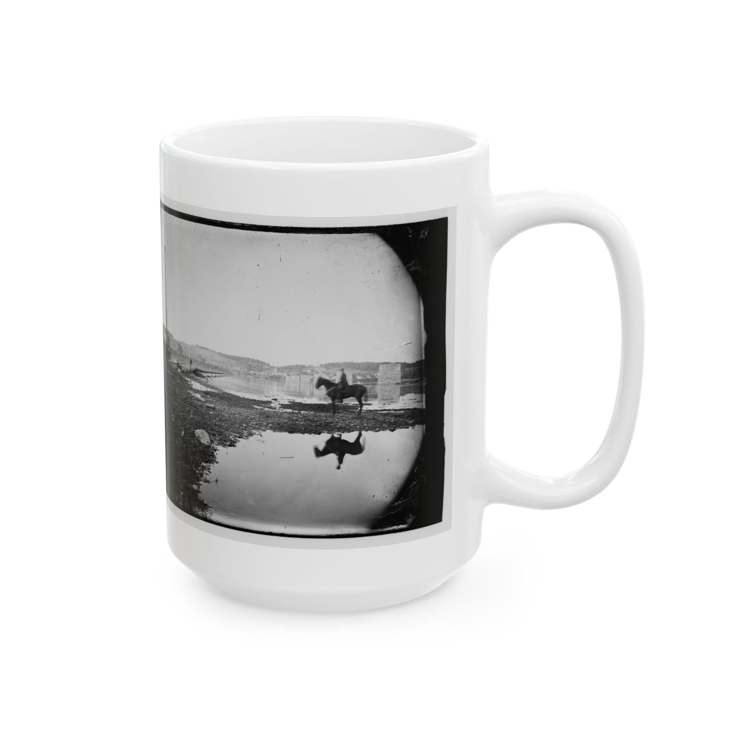 Berlin (Now Brunswick), Md. Pontoon Bridge And Ruins Of The Stone Bridge Across The Potomac (Destroyed In 1861) (U.S. Civil War) White Coffee Mug