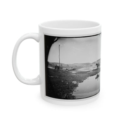 Berlin (Now Brunswick), Md. Pontoon Bridge And Ruins Of The Stone Bridge Across The Potomac (Destroyed In 1861) (U.S. Civil War) White Coffee Mug