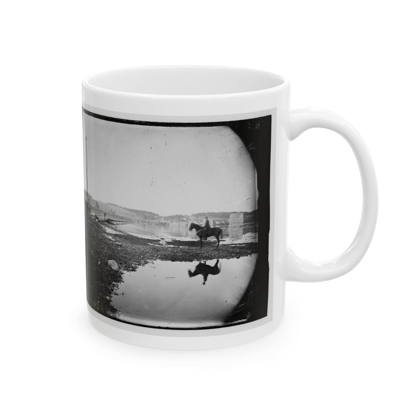 Berlin (Now Brunswick), Md. Pontoon Bridge And Ruins Of The Stone Bridge Across The Potomac (Destroyed In 1861) (U.S. Civil War) White Coffee Mug