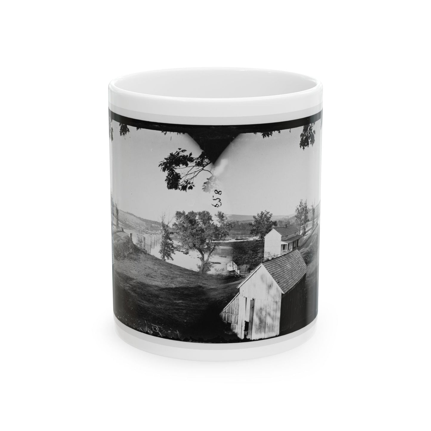 Berlin (Now Brunswick), Md. Pontoon Bridge And Ruins Of The Stone Bridge; Another View (U.S. Civil War) White Coffee Mug