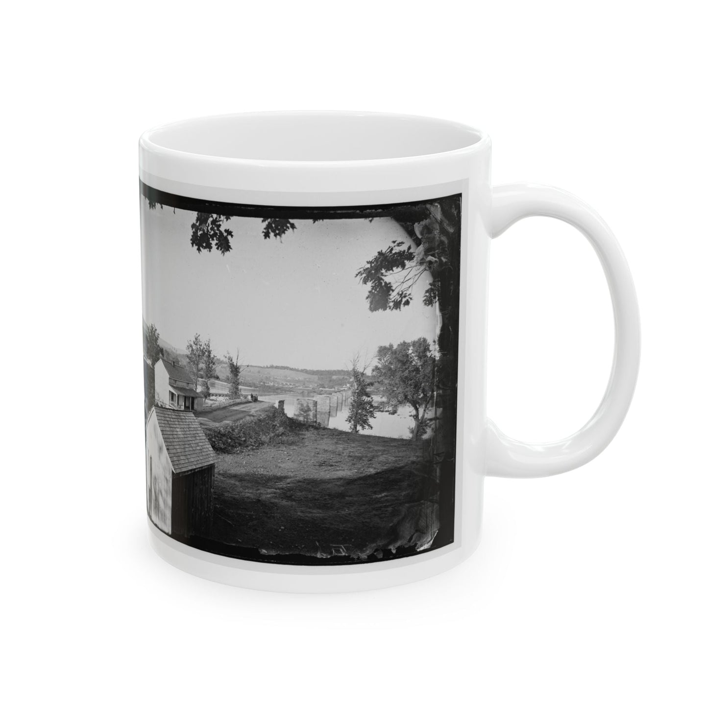 Berlin (Now Brunswick), Md. Pontoon Bridge And Ruins Of The Stone Bridge; Another View (U.S. Civil War) White Coffee Mug