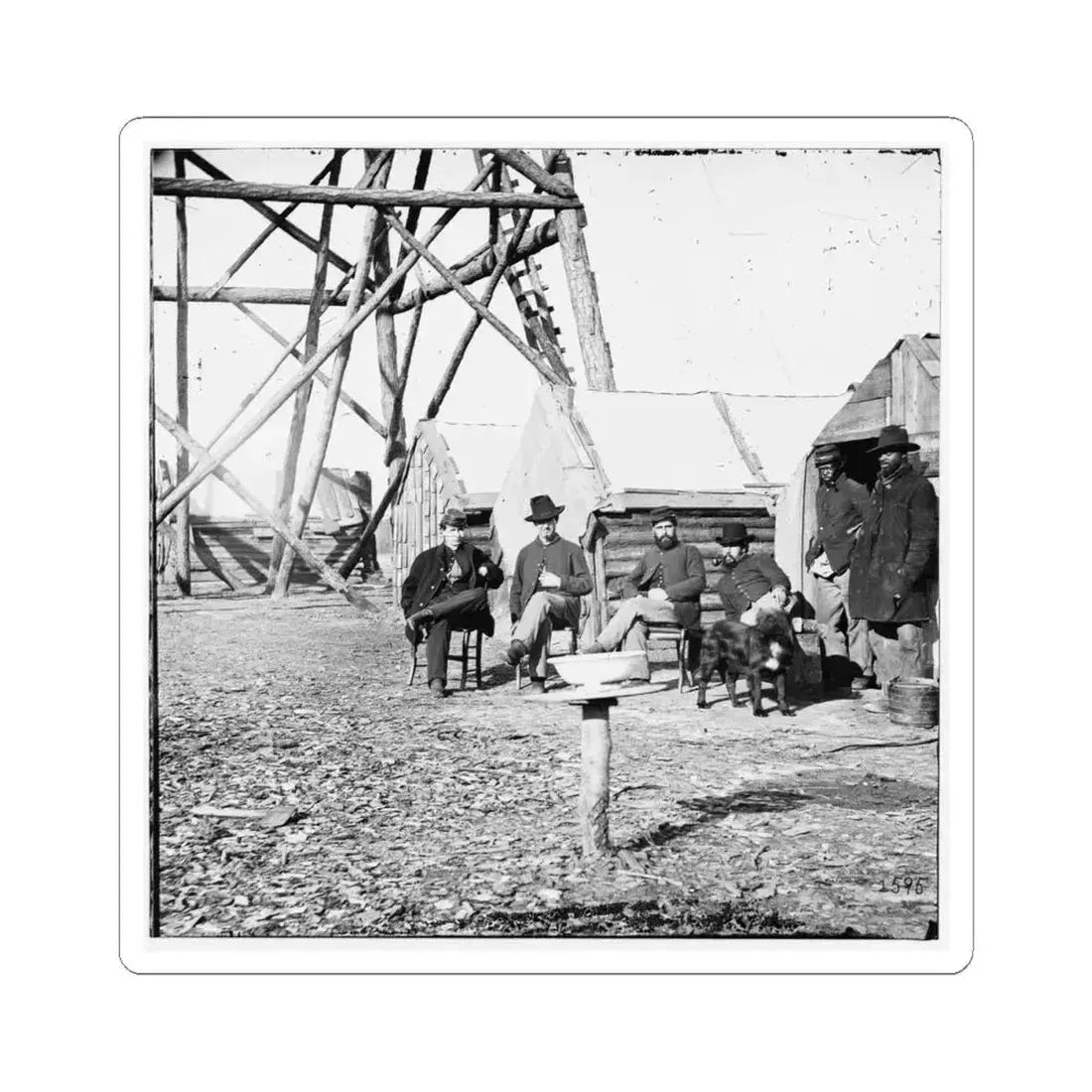 Bermuda Hundred, Va. Officers by Their Quarters Near the Signal Tower (U.S. Civil War) STICKER Vinyl Kiss-Cut Decal 4 Inch White - The Sticker Space