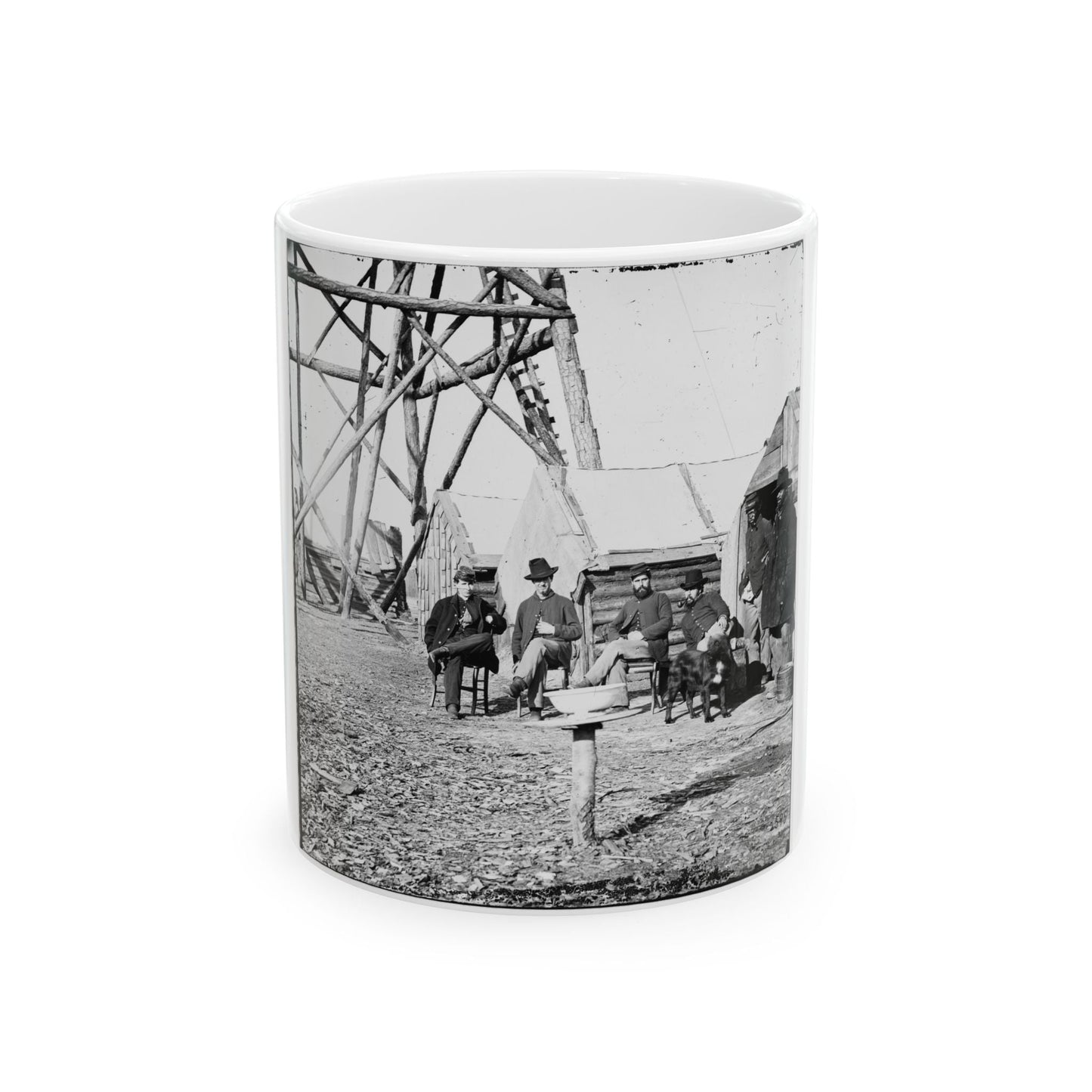 Bermuda Hundred, Va. Officers By Their Quarters Near The Signal Tower (U.S. Civil War) White Coffee Mug