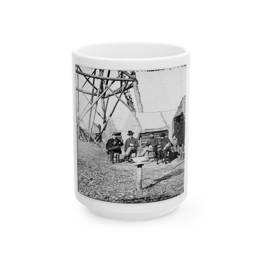 Bermuda Hundred, Va. Officers By Their Quarters Near The Signal Tower (U.S. Civil War) White Coffee Mug